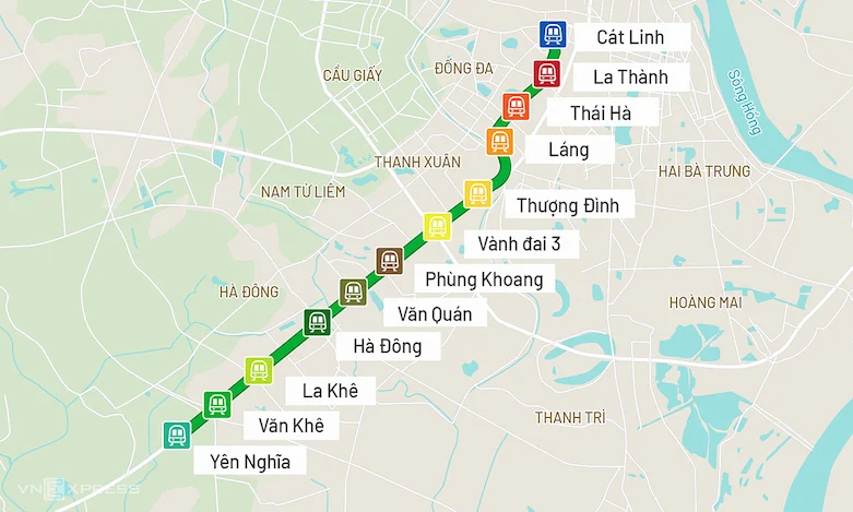 Lộ trình tuyến tàu điện trên cao Cát Linh - Hà Đông